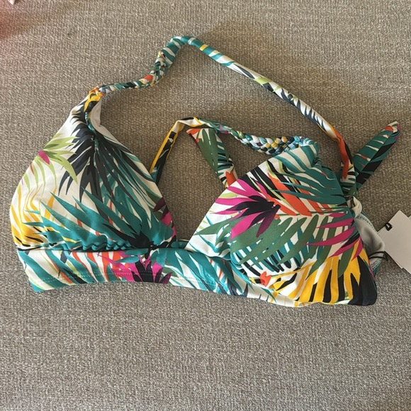 Braided Strap Triangle Longline Tropical Bikini Top Shade & Shore Small - Picture 3 of 4